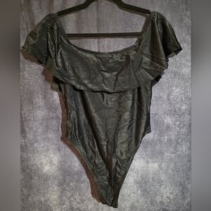 Fashion Nova Ribbed Black Ruffle One Piece Swimsuit